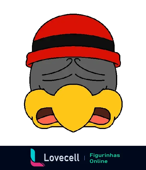 Ilustração de um urubu triste, mascote do Flamengo, usando um gorro vermelho. Expressão de tristeza e olhos fechados.