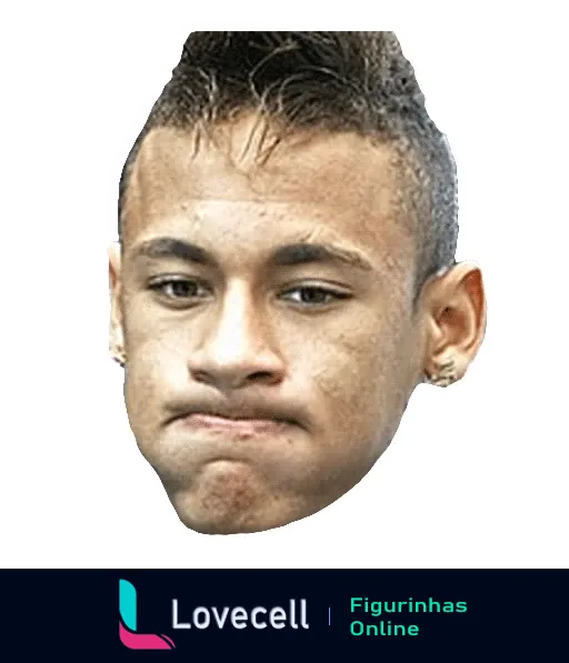 Figurinha do Neymar com expressão séria e corte de cabelo moderno, destacando seus brincos e estilo único