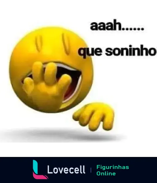 Emoji amarelo sorridente com expressão de bocejo e mão na boca, acompanhado do texto 'aaah...... que soninho'.