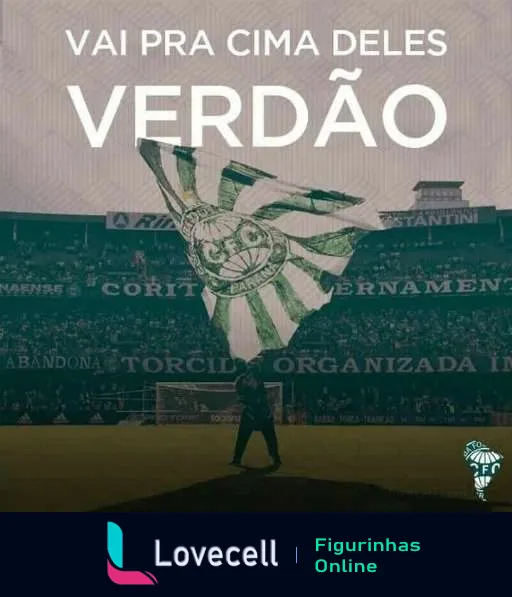 Torcedores do Coritiba com banner no estádio apoiando fervorosamente, texto 'Vai pra cima deles Verdão'