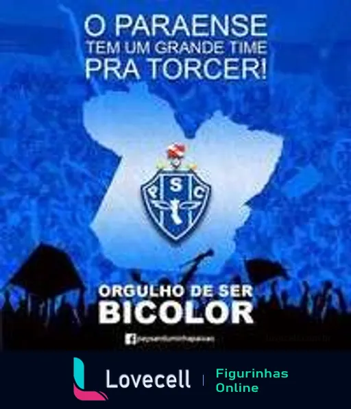 Fundo azul com silhueta branca do estado do Pará e escudo do Paysandu Sport Club, texto 'O paraense tem um grande time pra torcer! Orgulho de ser bicolor'