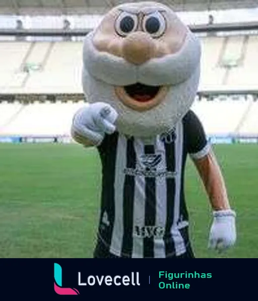 Mascote do Ceará Sporting Club, cabeça de alho com uniforme preto e branco, animado no estádio