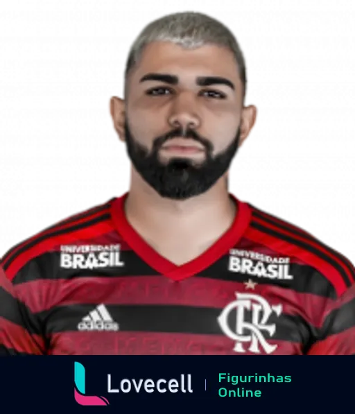 Homem com barba e camisa do Flamengo da adidas e Universidade Brasil, olhar sério e focado, possivelmente jogador