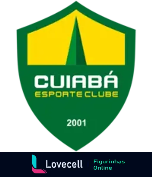 Escudo do Cuiabá Esporte Clube com fundo verde, nome 'Cuiabá' em letras grandes na parte superior, 'Esporte Clube' abaixo e ano de fundação 2001 na base