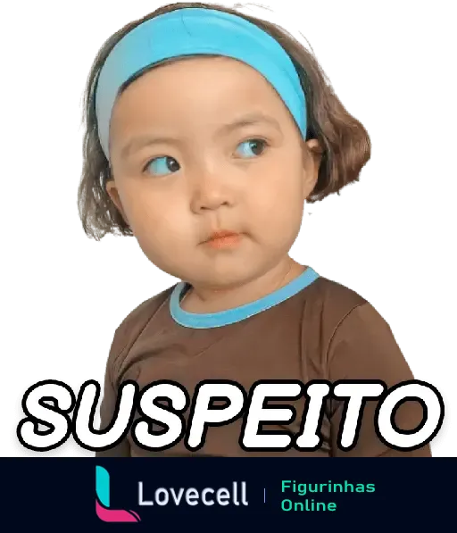 Figurinha de criança com expressão desconfiada e olhar suspeito, usada em memes para expressar desconfiança ou dúvida.