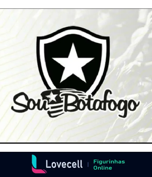 Emblema do Clube de Futebol Botafogo, com escudo preto e branco e uma estrela solitária, acompanhado do slogan 'Sou Botafogo'