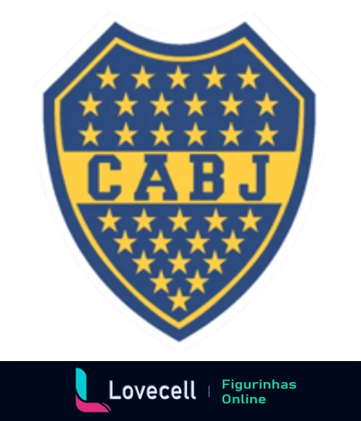 Figurinha do escudo do Club Atlético Boca Juniors em azul e amarelo, com a sigla CABJ e estrelas representando conquistas