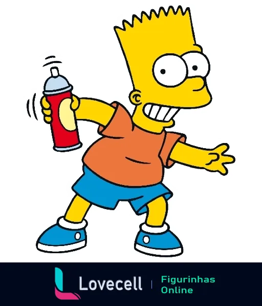 Figurinha de Bart Simpson segurando um spray de tinta, pronto para travessuras, da série Os Simpsons