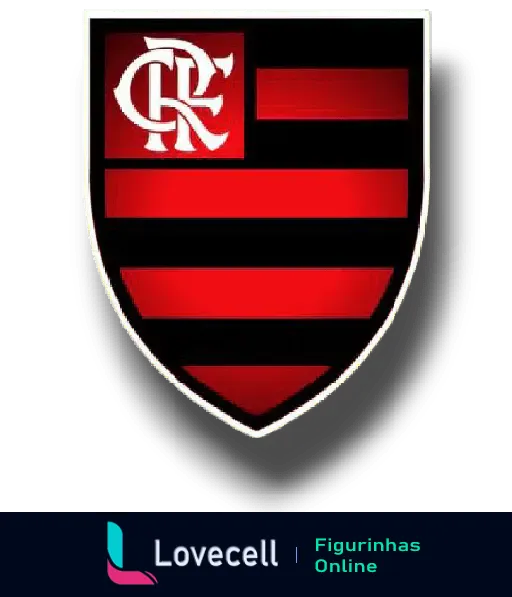 Escudo do Flamengo com listras horizontais vermelhas e pretas, e logotipo CF em branco no canto superior esquerdo.