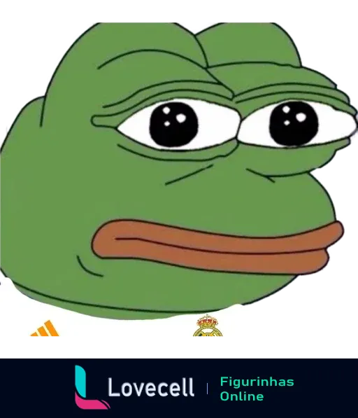 Imagem do meme Pepe the Frog triste com símbolo do Real Madrid no canto inferior direito. Representa decepção ou tristeza.