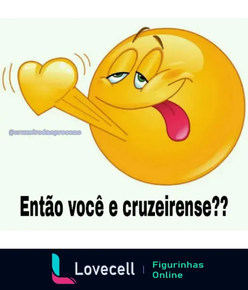 Figurinha de WhatsApp com um emoji apaixonado, enviando um beijo em formato de coração e perguntando 'Então você é cruzeirense??'.