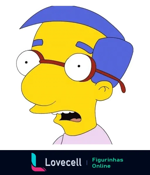 Figurinha do Milhouse Van Houten de Os Simpsons surpreso com óculos grandes e cabelo azul