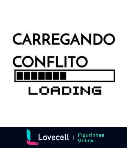 Imagem monocromática com o texto 'CARREGANDO CONFLITO' em letras maiúsculas e uma barra de progresso abaixo, seguida pela palavra 'LOADING'.