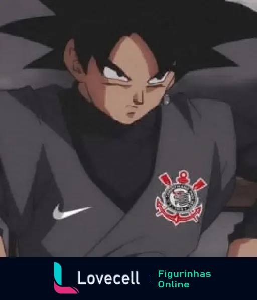 Imagem de Goku Black do anime Dragon Ball vestindo um uniforme do Corinthians, simbolizando o apoio ao time VAI CORINTHIANS ANIME. Mostra camaradagem e entusiasmos com o futebol.