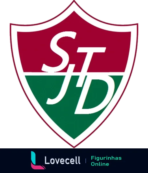 Escudo do Fluminense Football Club com letras 'ST' em branco sobre fundo verde e 'JD' em verde sobre fundo vinho dentro de um design de escudo