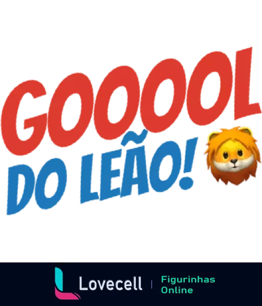 Figurinha com a frase 'Goooool do Leão!' em letras grandes vermelhas 3D, ao lado de um emoji de leão sorridente, celebrando gol do Fortaleza