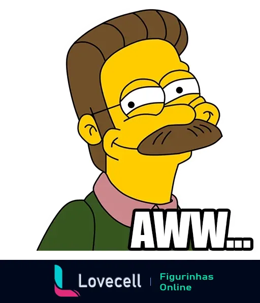 Figurinha do Ned Flanders dos Simpsons sorrindo com a palavra 'AWW...' no canto superior, expressando ternura e compaixão