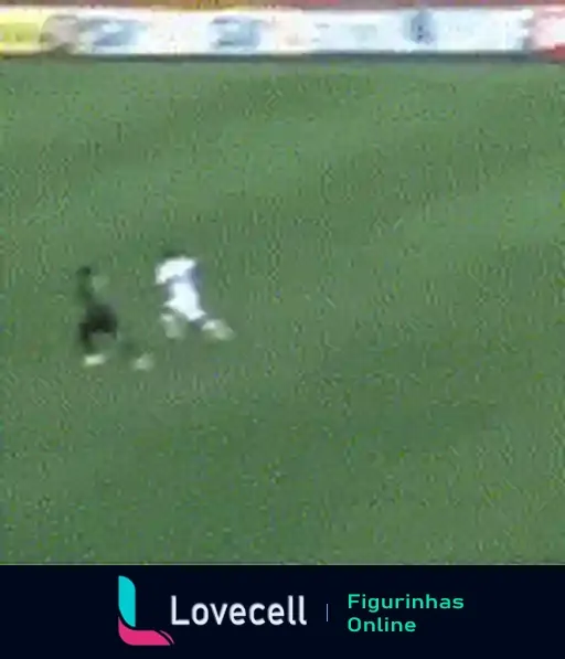 Figurinha de WhatsApp mostrando gol memorável de Ronaldo pelo Corinthians, driblando goleiro e marcando com fundo de publicidades de Brahma, Vivo e Banrisul