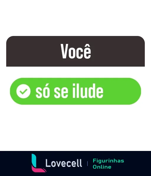 Figurinha com texto 'Você só se ilude' em fundo cinza e botão verde, expressando ironia sobre expectativas versus realidade