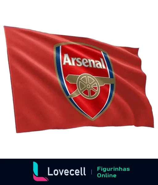 Bandeira do Arsenal FC ondulando com emblema vermelho e canhão, representando o time de futebol de Londres