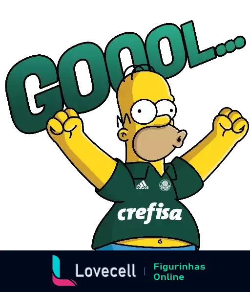 Homer Simpson comemorando gol do Palmeiras, vestindo camisa com logo da Crefisa, expressão animada e palavra GOGOL acima