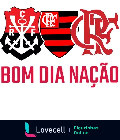 Figurinha 'Bom Dia Nação' com logo do Clube de Regatas do Flamengo e mensagem sobre fundo vermelho e preto