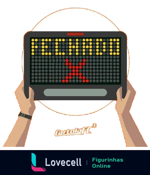 Placar eletrônico do CartolaFC com logo no topo e a palavra CARTOLA em destaque, luzes formando um X central simbolizando disputa