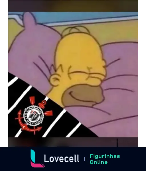 Homer Simpson dormindo com máscara do Corinthians, expressando satisfação, em sticker de WhatsApp