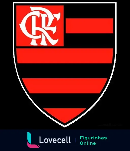 Logo do Flamengo com fundo preto e listras horizontais vermelhas, além do monograma CRF em branco.