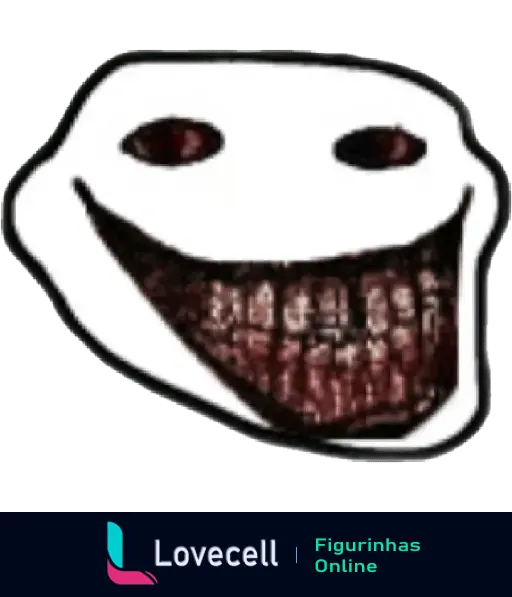 Figurinha de rosto sorridente sinistro com olhos e sorriso tenebrosos, característica do meme troll face, popular na internet.