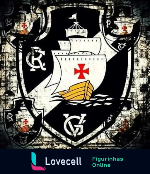 Escudo do Club de Regatas Vasco da Gama com design envelhecido, exibindo um navio, uma caravela e a Cruz de Cristo, simbolizando a tradição e história do clube