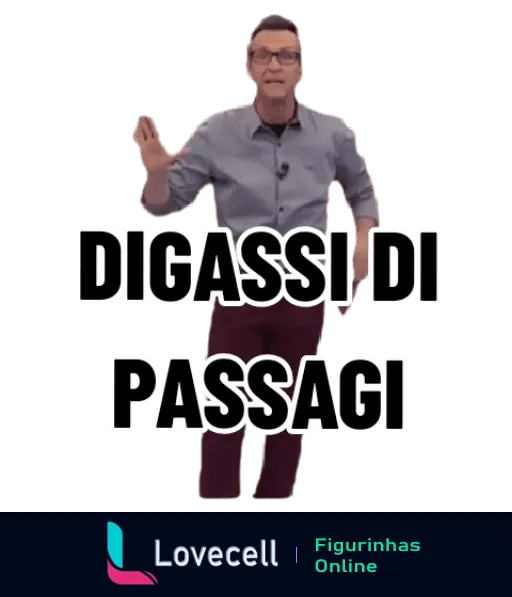 Craque Neto com expressão animada gesticulando, texto 'DIGASSI DI PASSAGI' ao fundo com luzes suaves