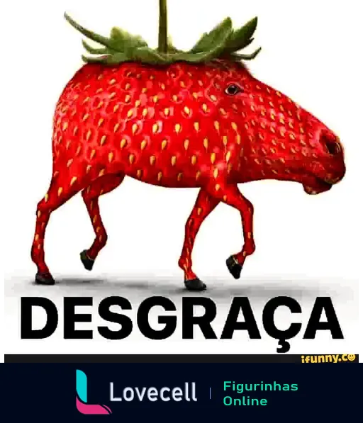 Meme engraçado mostrando um animal com corpo de morango e pernas, com o texto 'DESGRAÇA' em destaque abaixo. Um exemplo de humor meme.