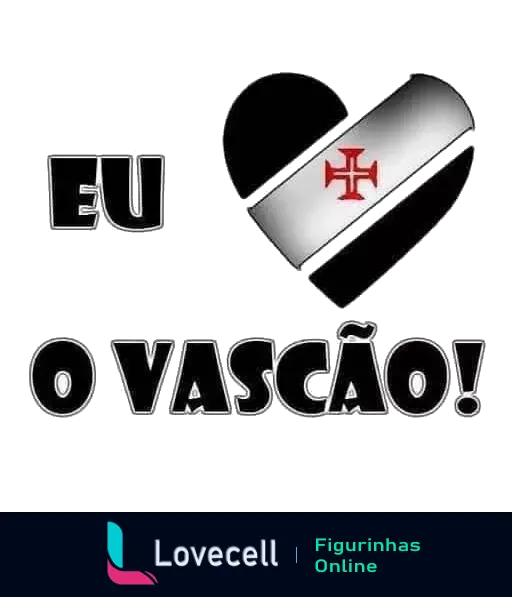 Figurinha com coração e escudo do Vasco da Gama em prata e preto, com texto 'Eu amo o Vascão!' expressando paixão pelo time.