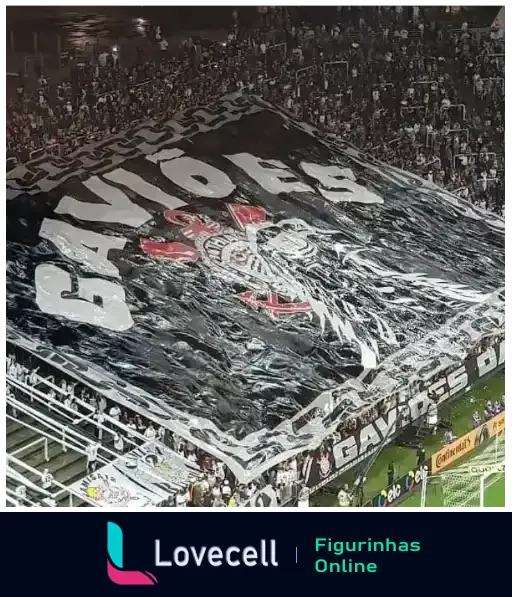 Mosaico da torcida do Corinthians no estádio mostrando o escudo do clube com a inscrição 'Corinthians'