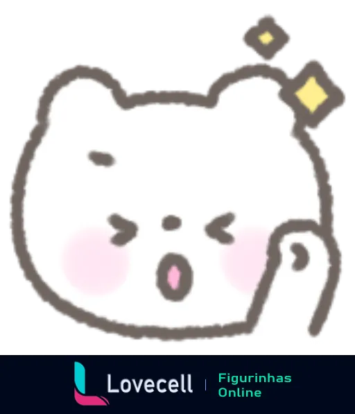 Imagem animada do Fluffy Bear mostrando surpresa com olhos fechados e boca aberta, com bochechas rosadas e estrelas ao redor.