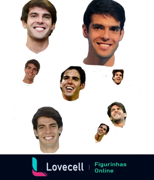 Figurinha do Kaká com expressão facial em sticker pack variado, mostrando diferentes emoções, de sorrisos a feições sérias