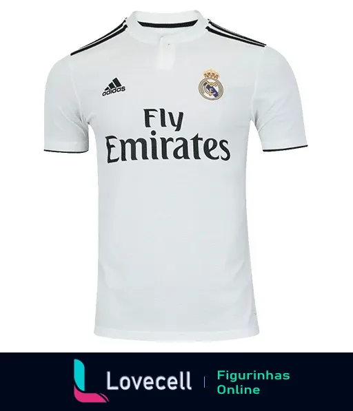 Camisa oficial do Real Madrid com patrocínio da Fly Emirates e logo da Adidas