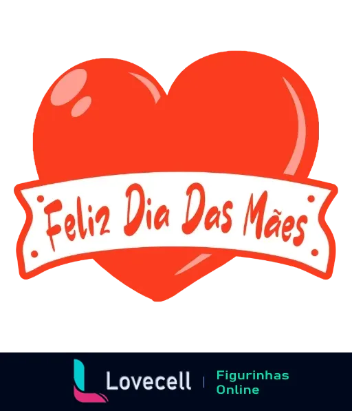 Coração vermelho brilhante com laço branco e mensagem 'Feliz Dia das Mães', design vibrante e alegre para celebrar o dia