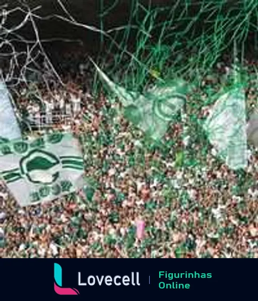 Torcedores do Goiás comemorando no estádio com serpentinas verdes ao ar, expressando paixão e energia pelo futebol