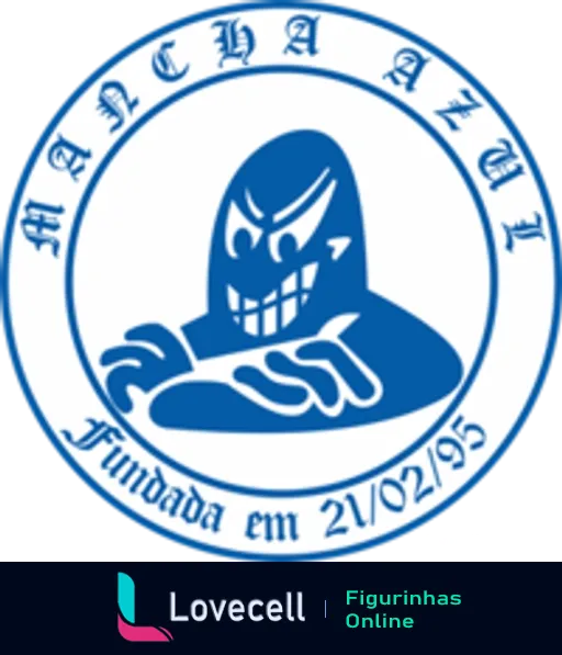 Logo do Avaí Futebol Clube com fantasma estilizado em azul e texto com nome e data de fundação 21/02/95 em fundo branco