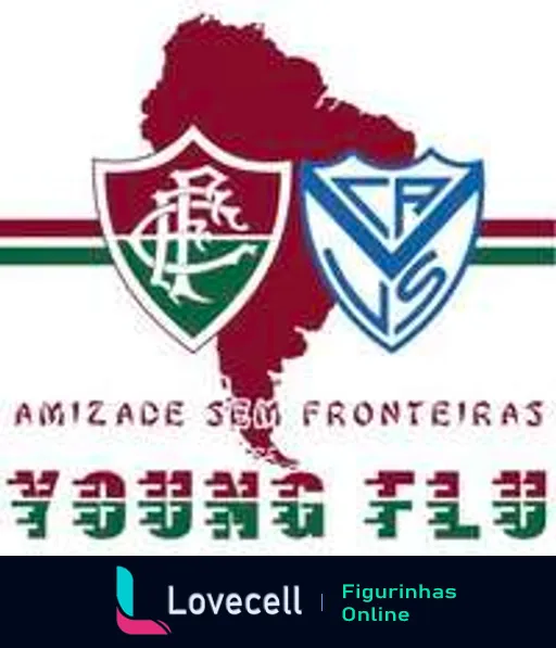 Mapa do Brasil com escudos do Fluminense e do Vélez Sarsfield sobrepostos e o lema 'Amizade Sem Fronteiras' na parte superior, representando a união das torcidas.