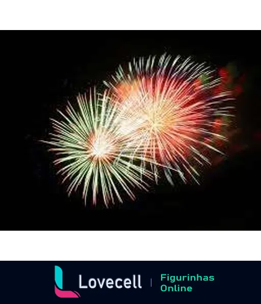 Figurinha de fogos de artifício em verde e vermelho iluminando o céu noturno, ideal para celebrar eventos especiais