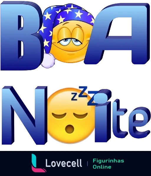 Figurinha 'Boa Nite' com emoji sonolento usando touca noturna, estrelas ao redor e outro emoji adormecido, transmitindo um clima de boa noite