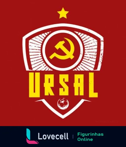 Emblema URSAL com foice e martelo em um escudo vermelho, estrela acima e inscrição 'URSAL'