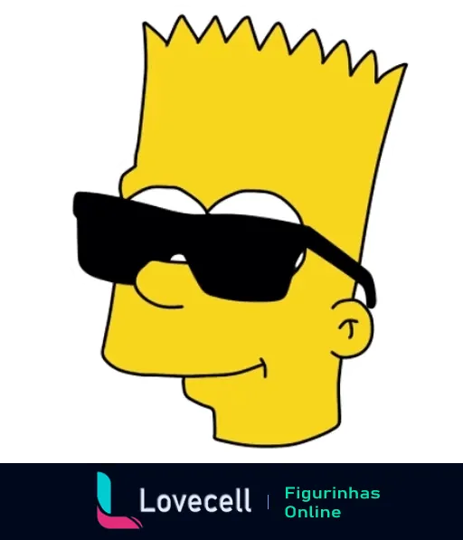 Bart Simpson dos desenhos animados Os Simpsons usando óculos escuros, com cabelo amarelo espetado e sorriso maroto