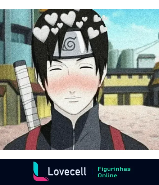 Figurinha Naruto Amor de um personagem sorrindo com emoji de corações flutuando ao redor de sua cabeça.