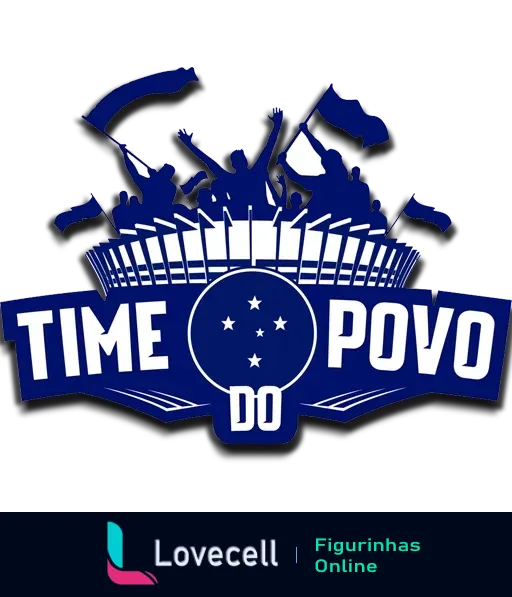 Ilustração do Cruzeiro com a frase 'Time do Povo' e torcedores comemorando em azul e branco. Ideal para apaixonados pelo time.