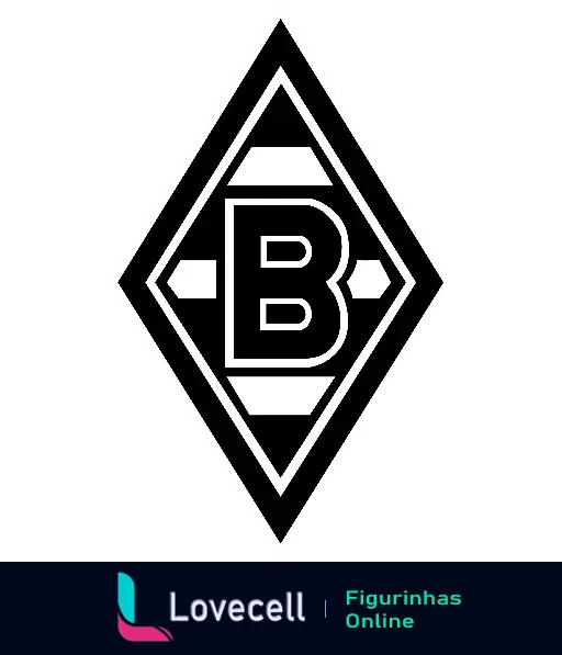 Figurinha do logo do Borussia Mönchengladbach da pasta Times de Futebol, com um 'B' dentro de um losango preto e branco.