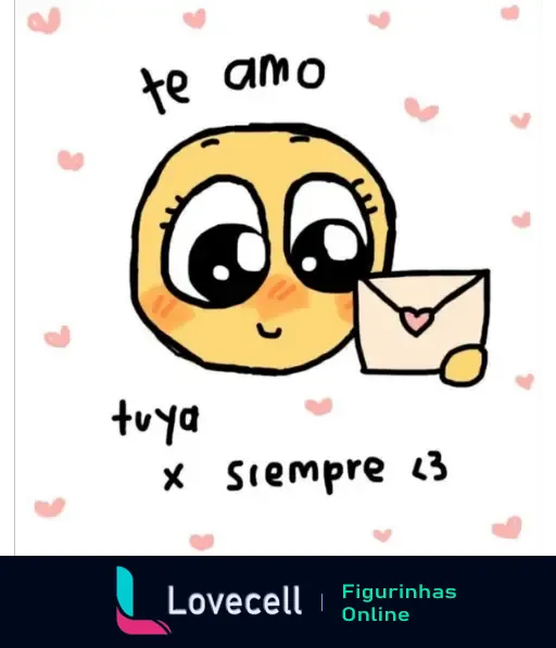 Figurinha com emoji sorridente segurando envelope e texto 'te amo', expressando amor eterno. Ideal para mensagens carinhosas.